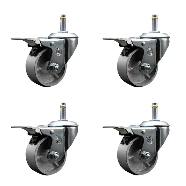 Service Caster Semi Steel Swvl Grip Ring Caster Set 4 w/4'' Wheel&7/16'' Stem-4 Swvl w/TTL BRK, 4PK SCC-GRTTL20S414-SSS-716138-4 - main